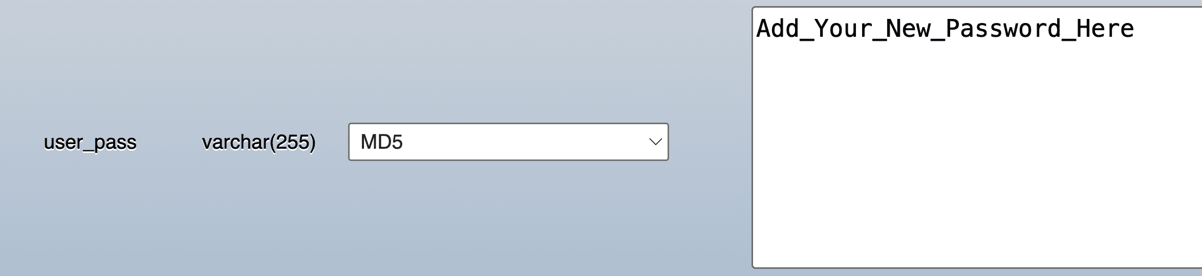 Screenshot of the field to add a new password for a website user